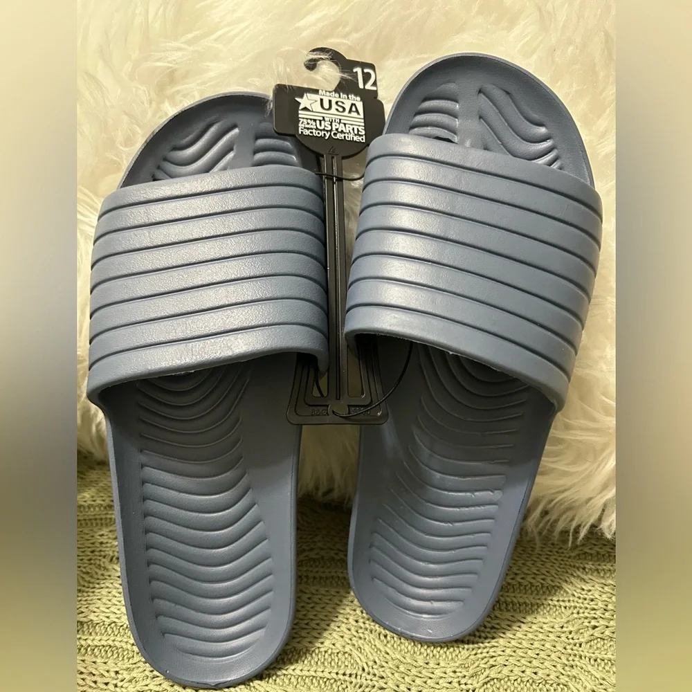 NWT USA Athletes Women Classic Athletics Slide Sandals, iSlate Blue, Size 12